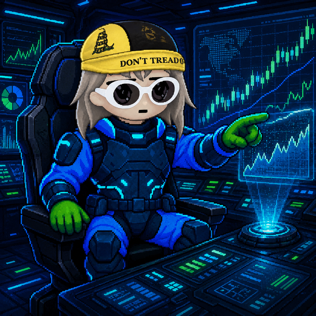 CyberAlon reading holographic charts in a command room